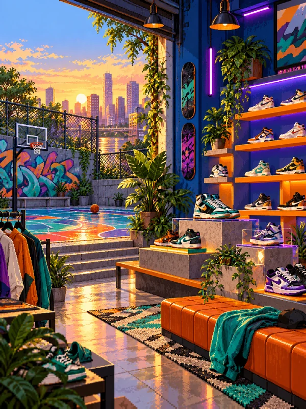 Steel Sneakers için markanın alanından esinlenen pixel konsept illüstrasyonu