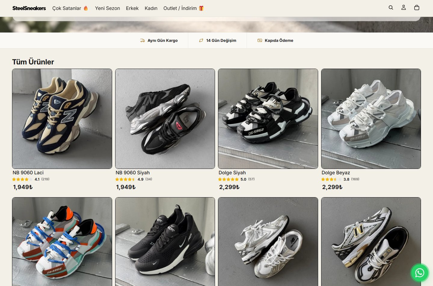 Steel Sneakers resmi web sitesinden ikinci görünüm